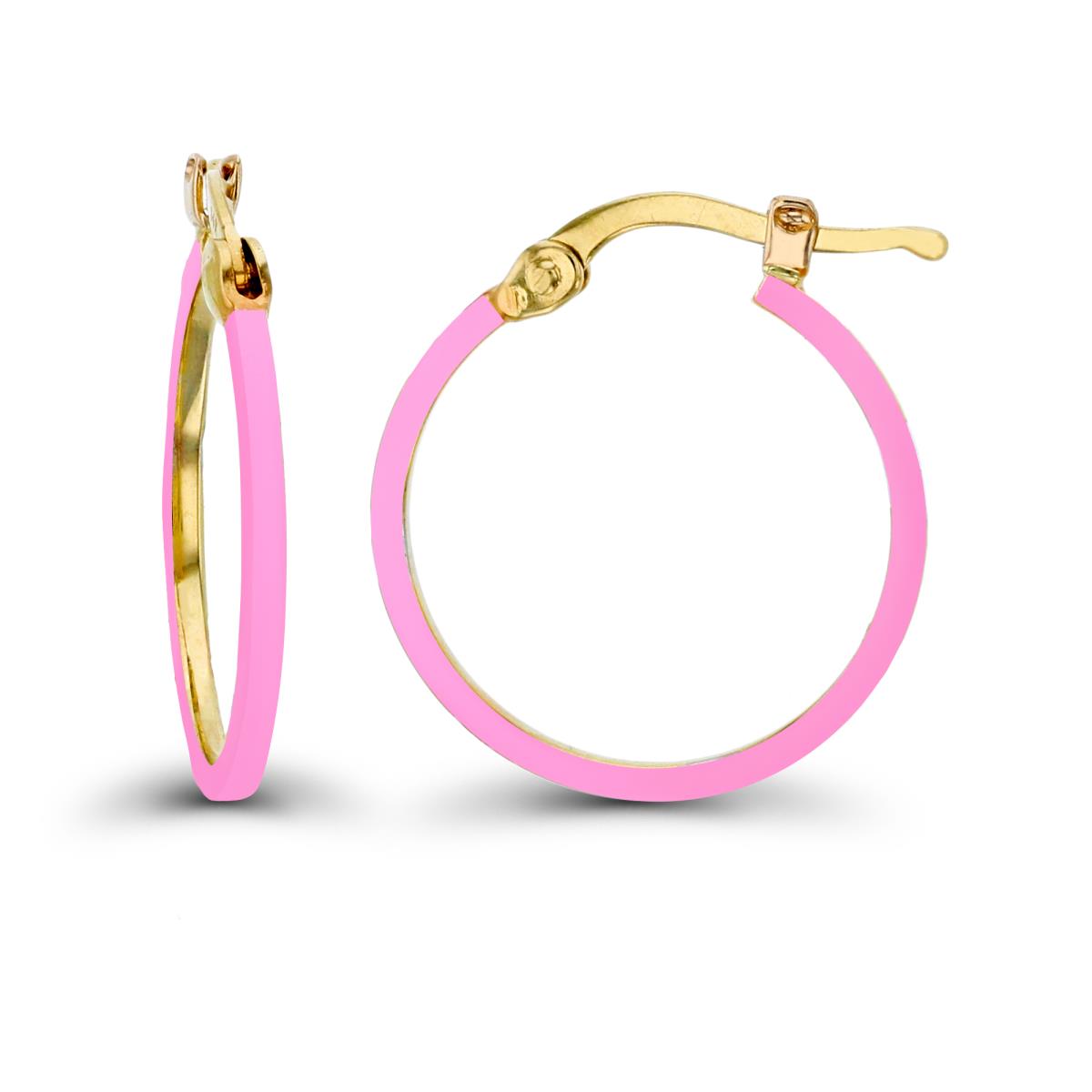 14K Yellow Gold A7 Hot Pink Enamel 1.5x20mm Round Hoop Earring