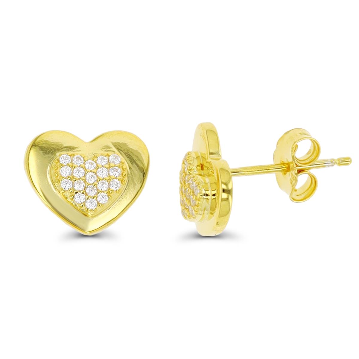 Sterling Silver Yellow 1-Micron Heart Stud Earring