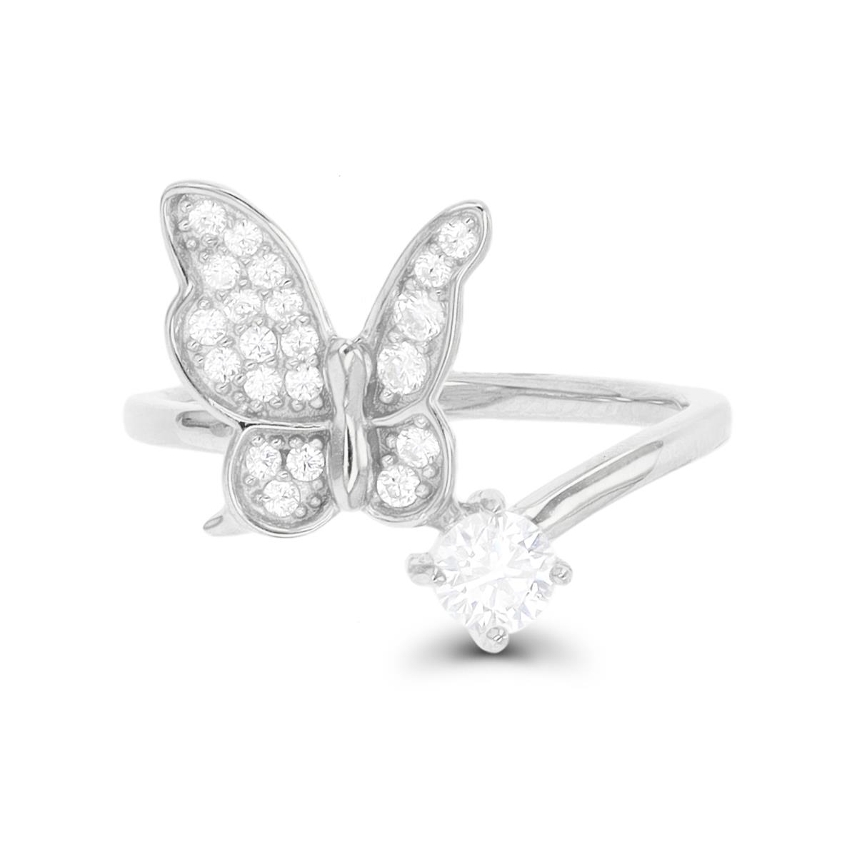 Sterling Silver Rhodium CZ Butterfly 15mm Polished  Fashion Ring