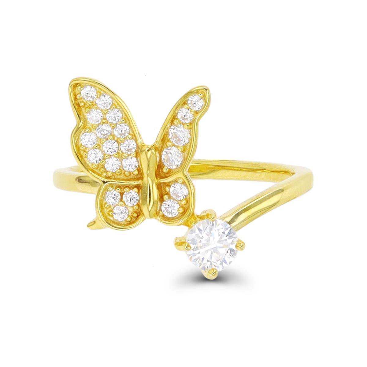 Sterling Silver CZ Yellow Butterfly  15mm Polished Fashion Ring