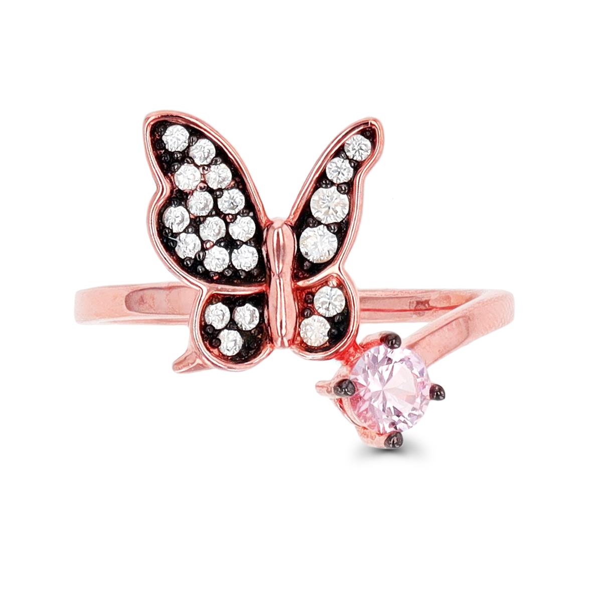 Sterling Silver Rose Morganite Butterfly 15mm Polished Fashion Ring