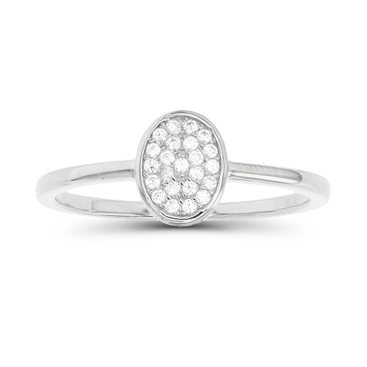 Sterling Silver Rhodium Pave Oval Fashion Ring