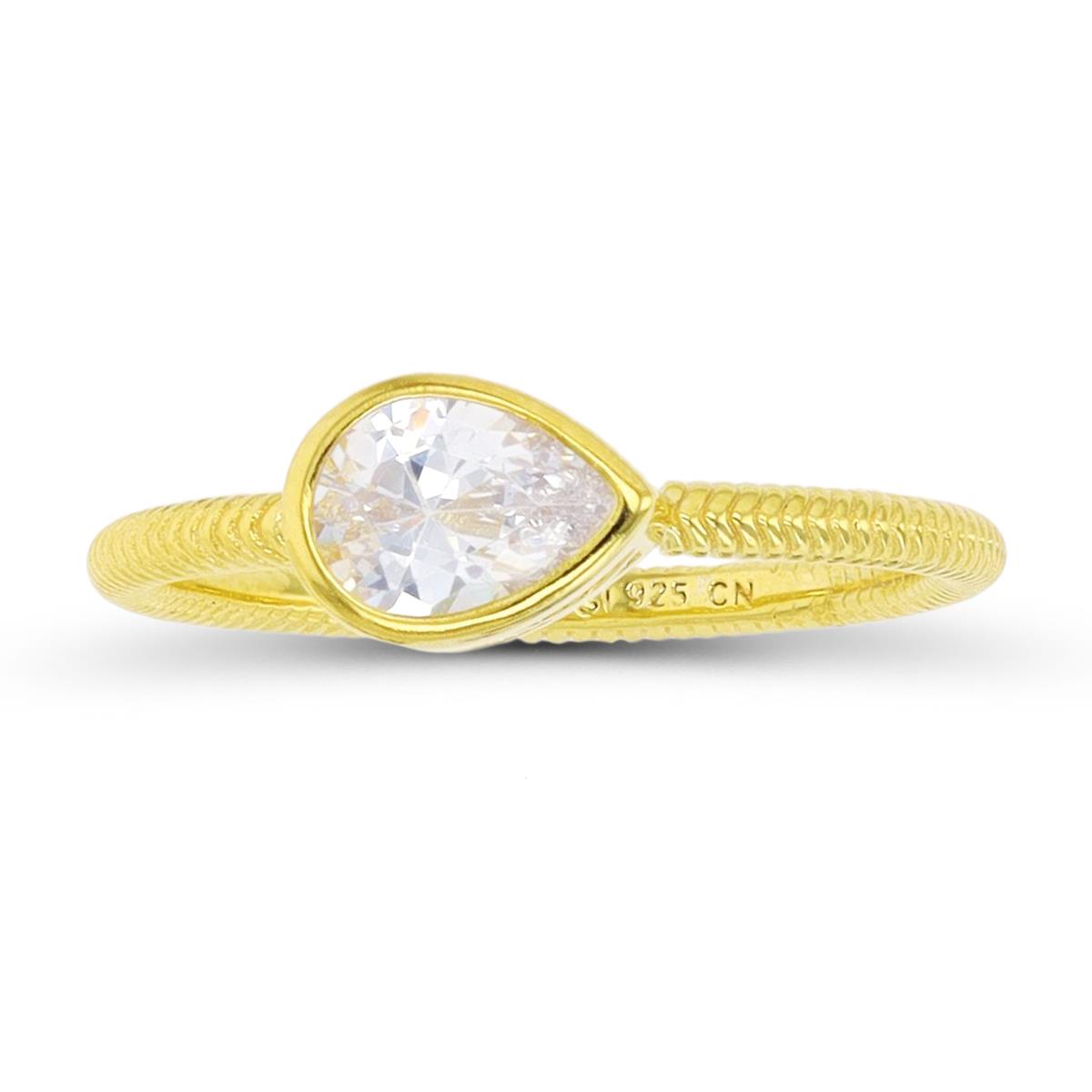 Sterling Silver Yellow Pear Cut CZ Engagement Style Rope Band Ring