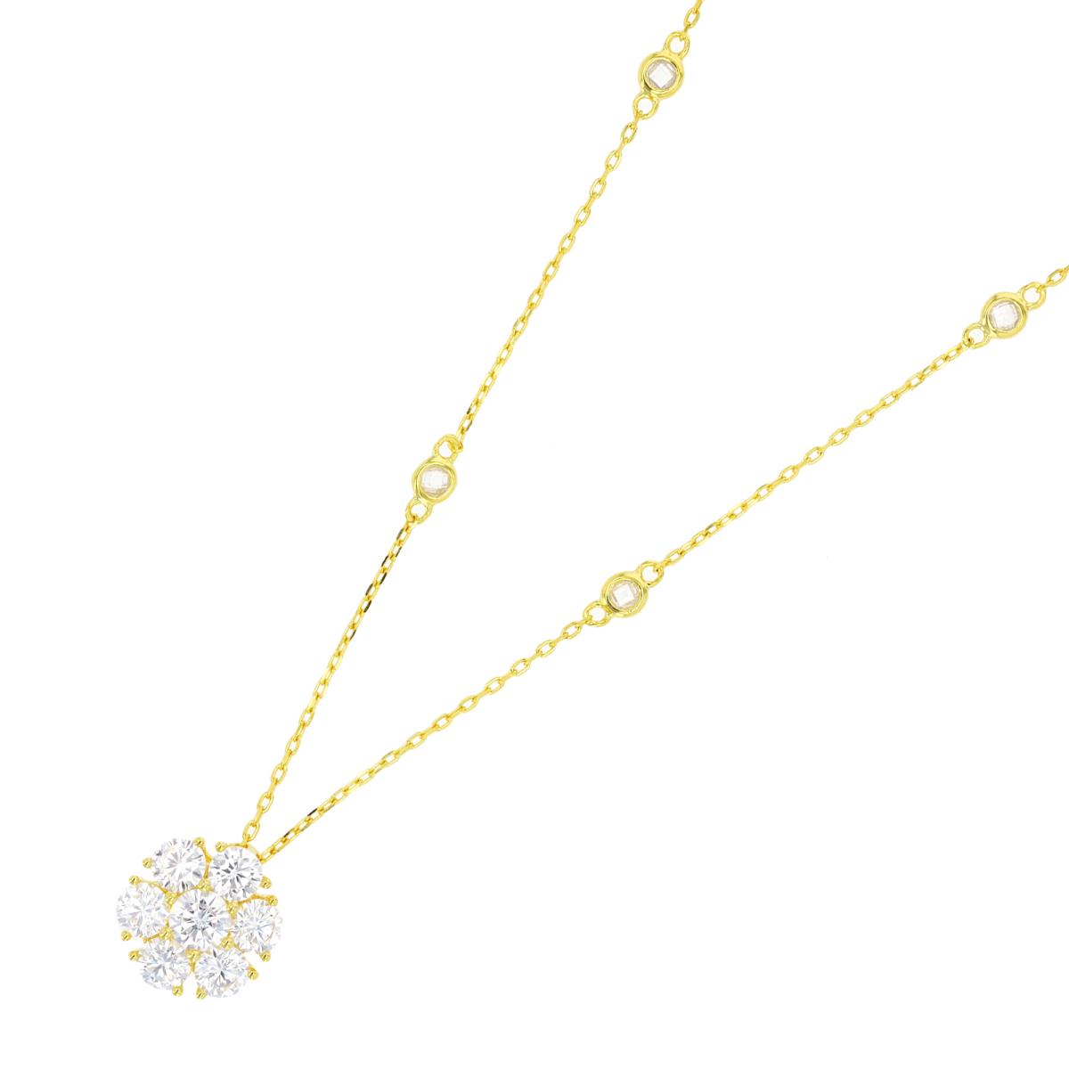 Sterling Silver Yellow Flower CZ 18+2" Necklace