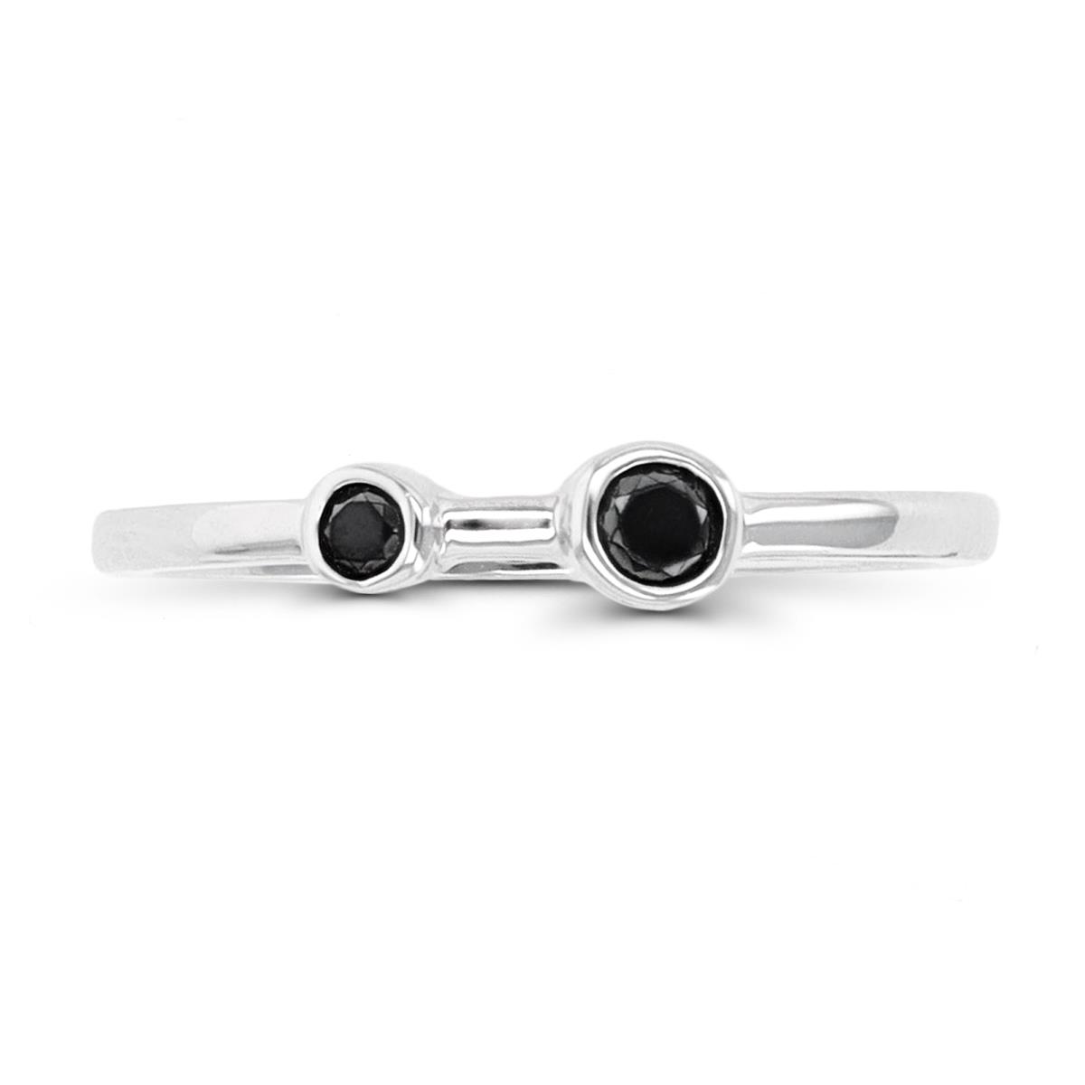 Sterling Silver Rhodium Double Round Black Spinel Ring