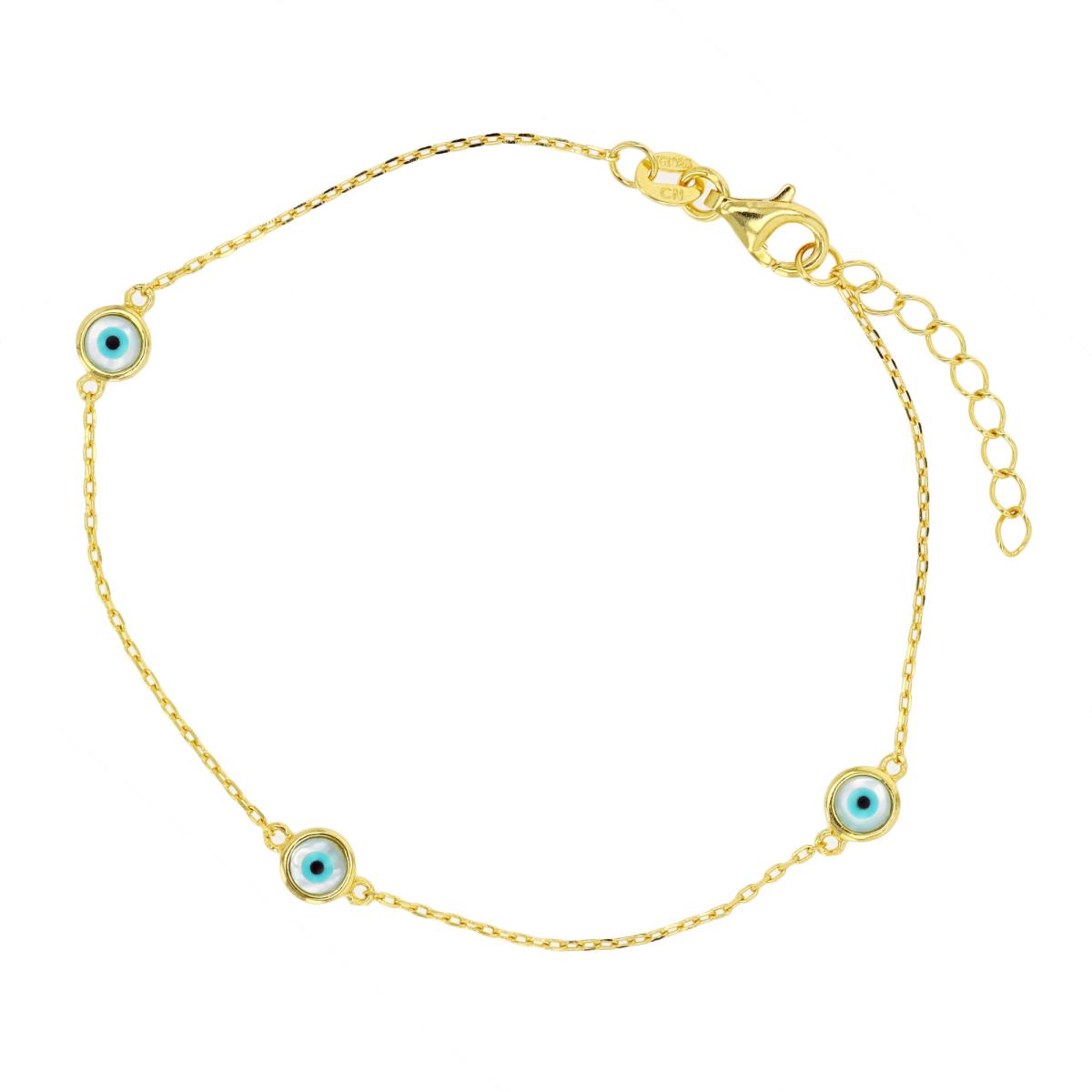 Sterling Silver Yellow Evil Eye 9+1" Anklet
