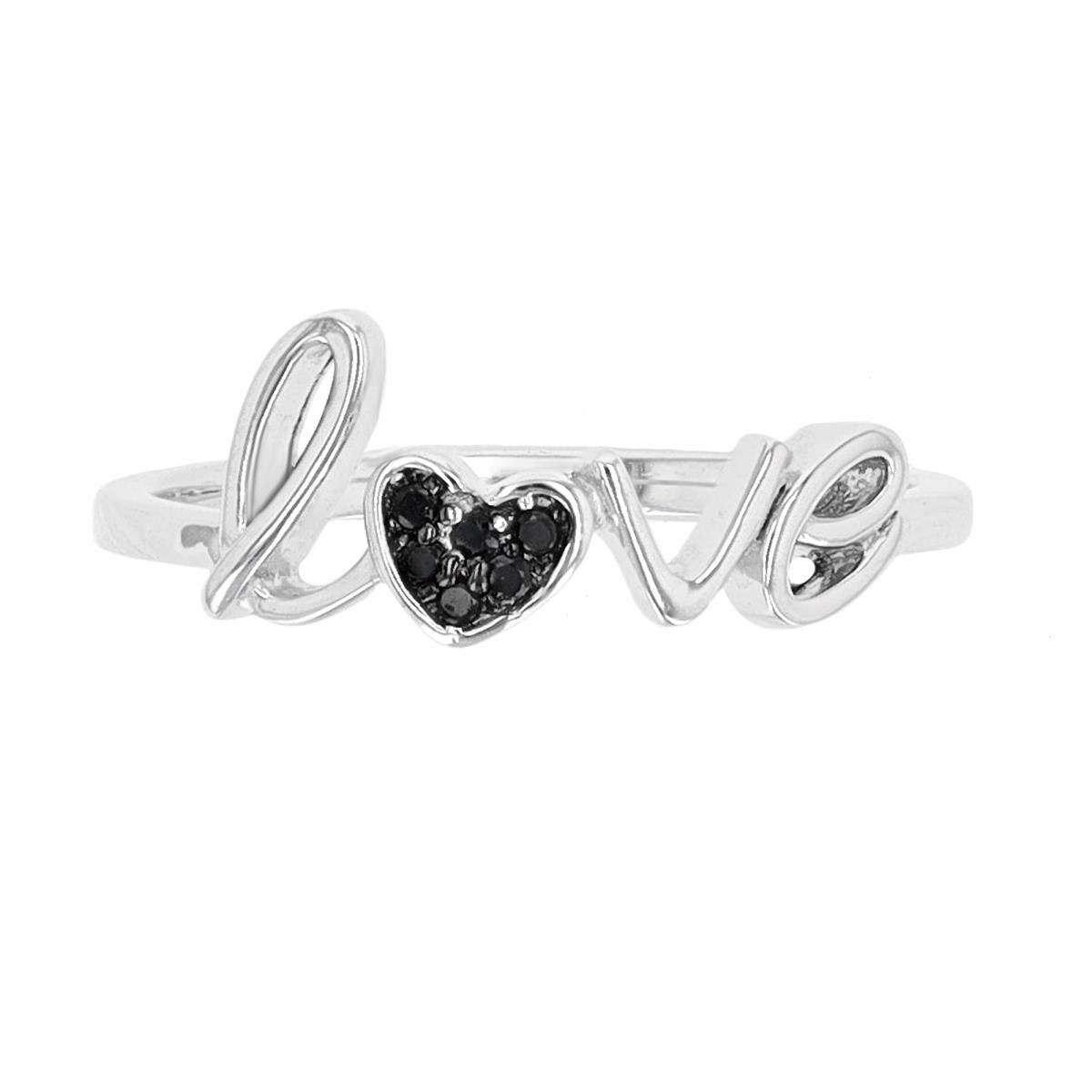 Sterling Silver Rhodium & Black Black Spinel "Love" Fashion Ring