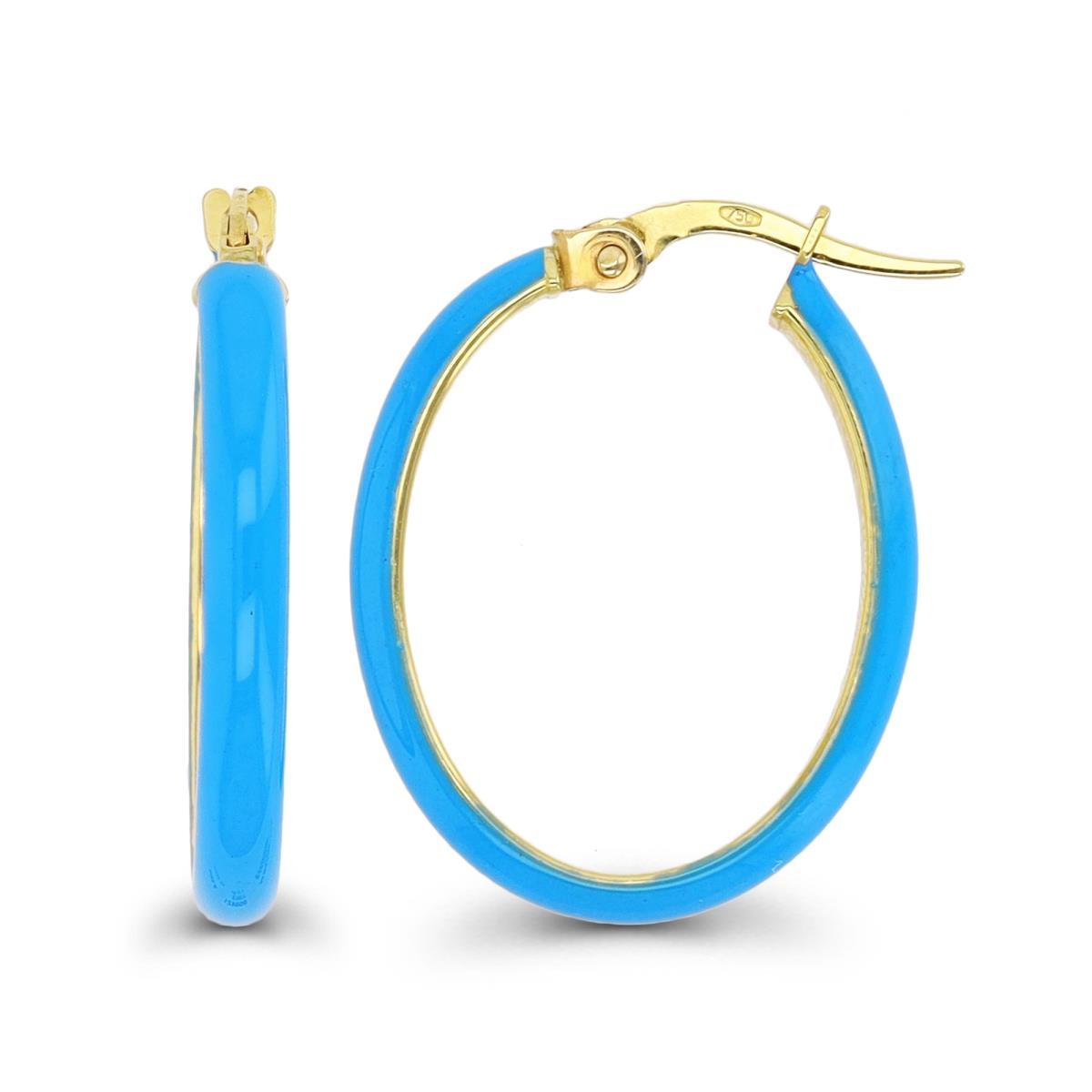 14K Yellow Gold Blue Enamel Hoop 23x3mm Earring