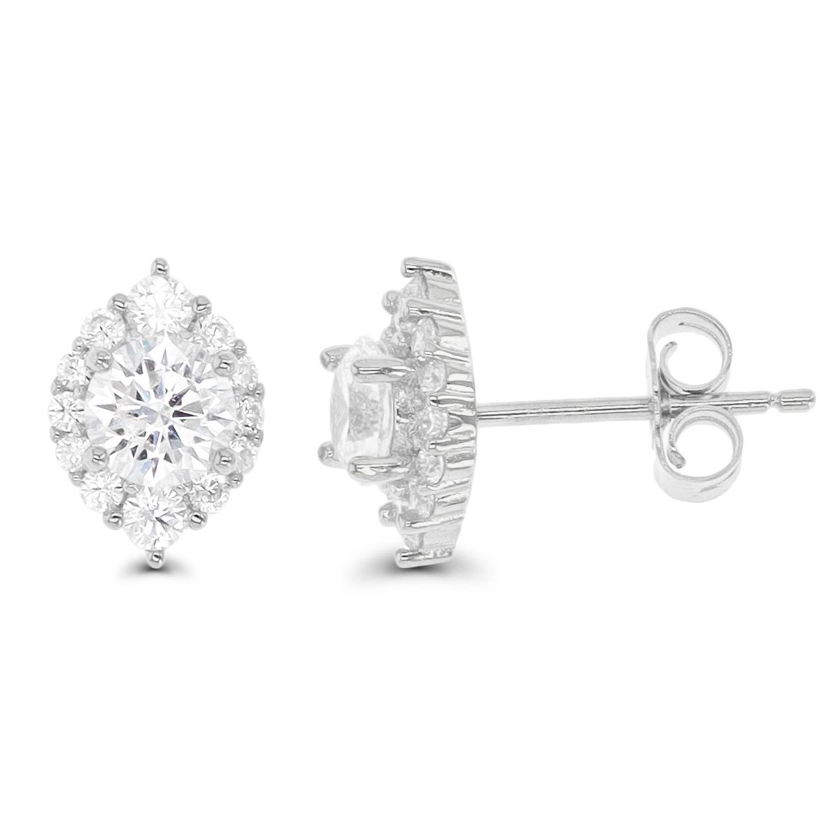 Sterling Silver Rhodium Oval Halo Stud Earring