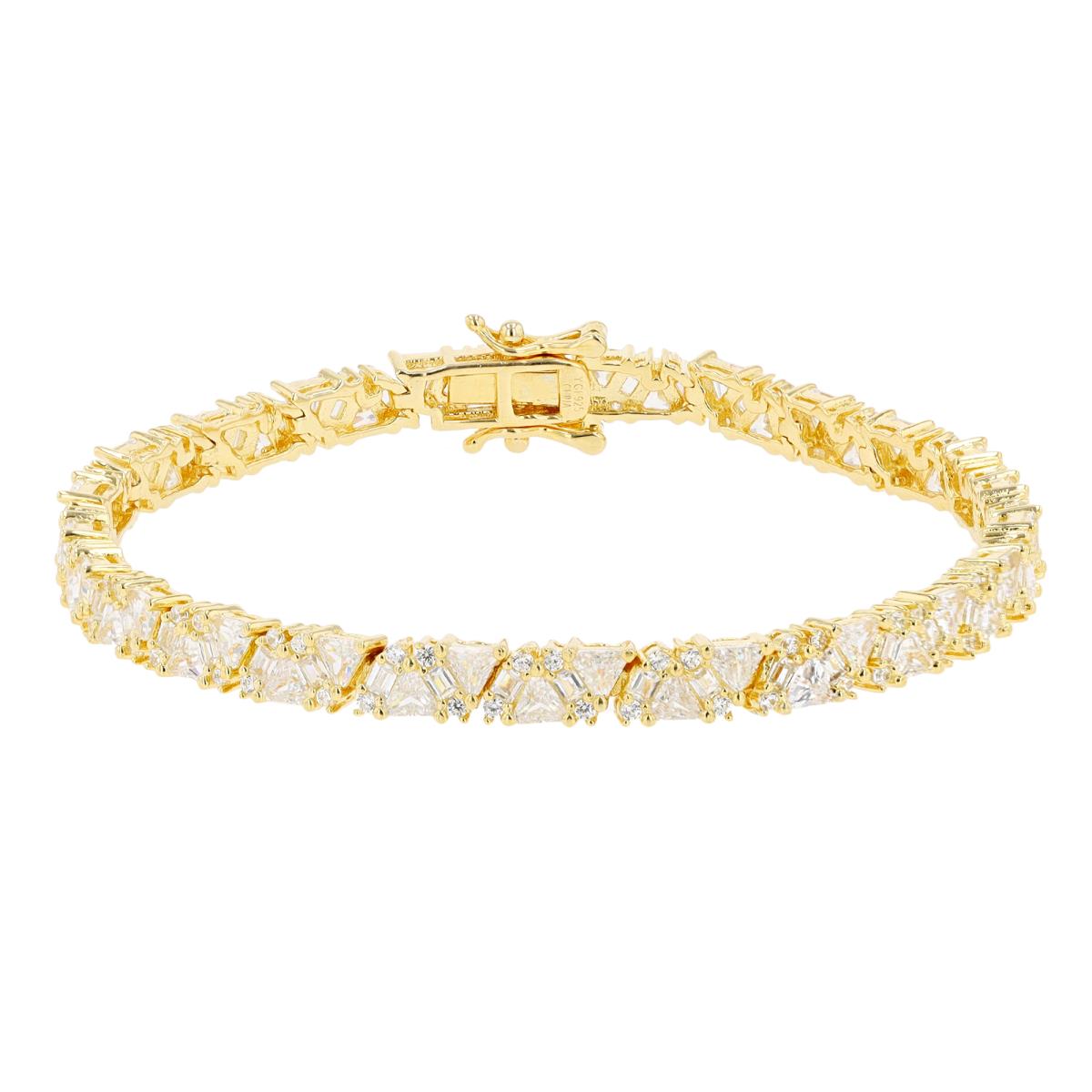 Sterling Silver Yellow 1-Micron Rd, Bgt & Tr CZ Tennis 7.5" Bracelet