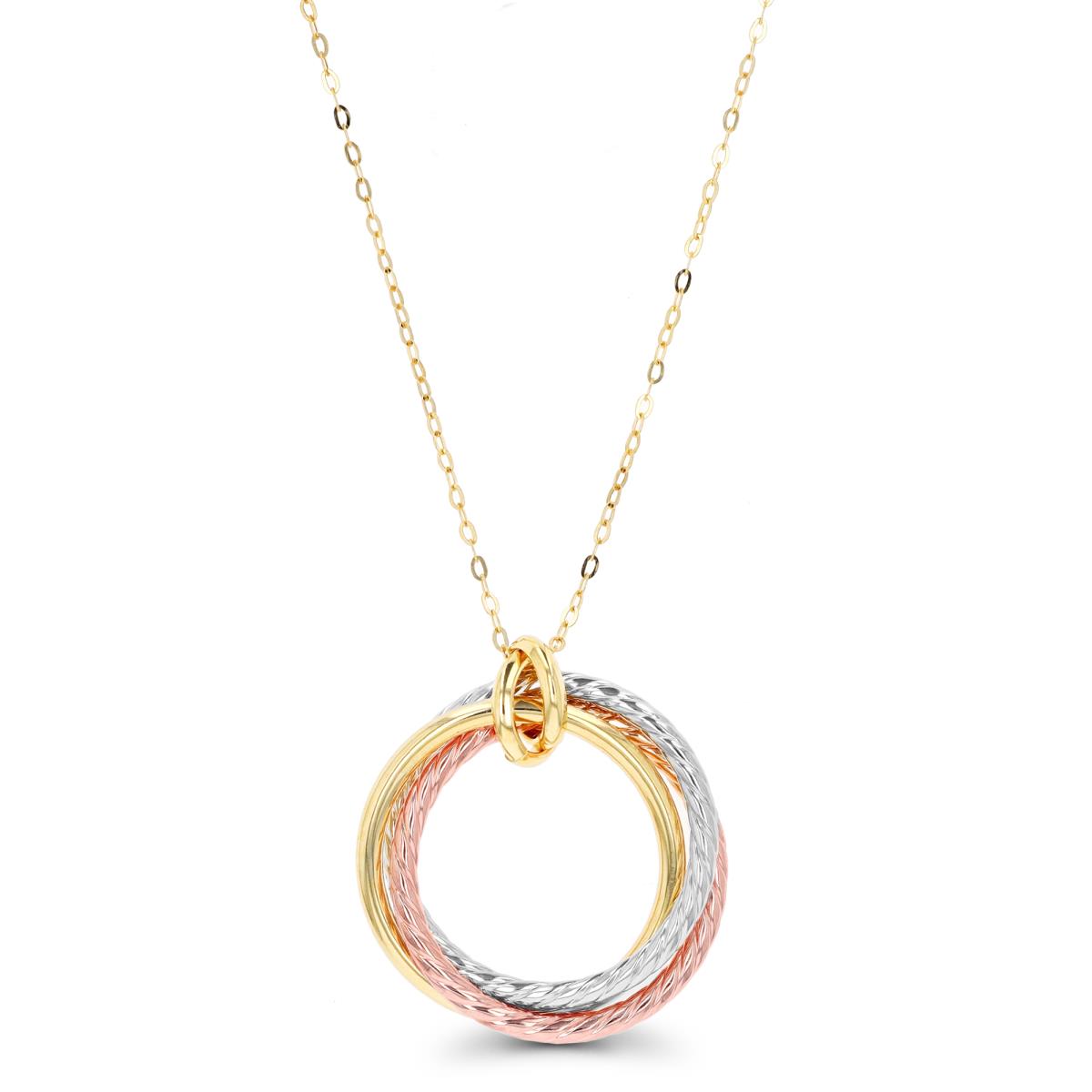 14K Tri-Color Gold Polished/Twist Triple Hoop 18" Necklace