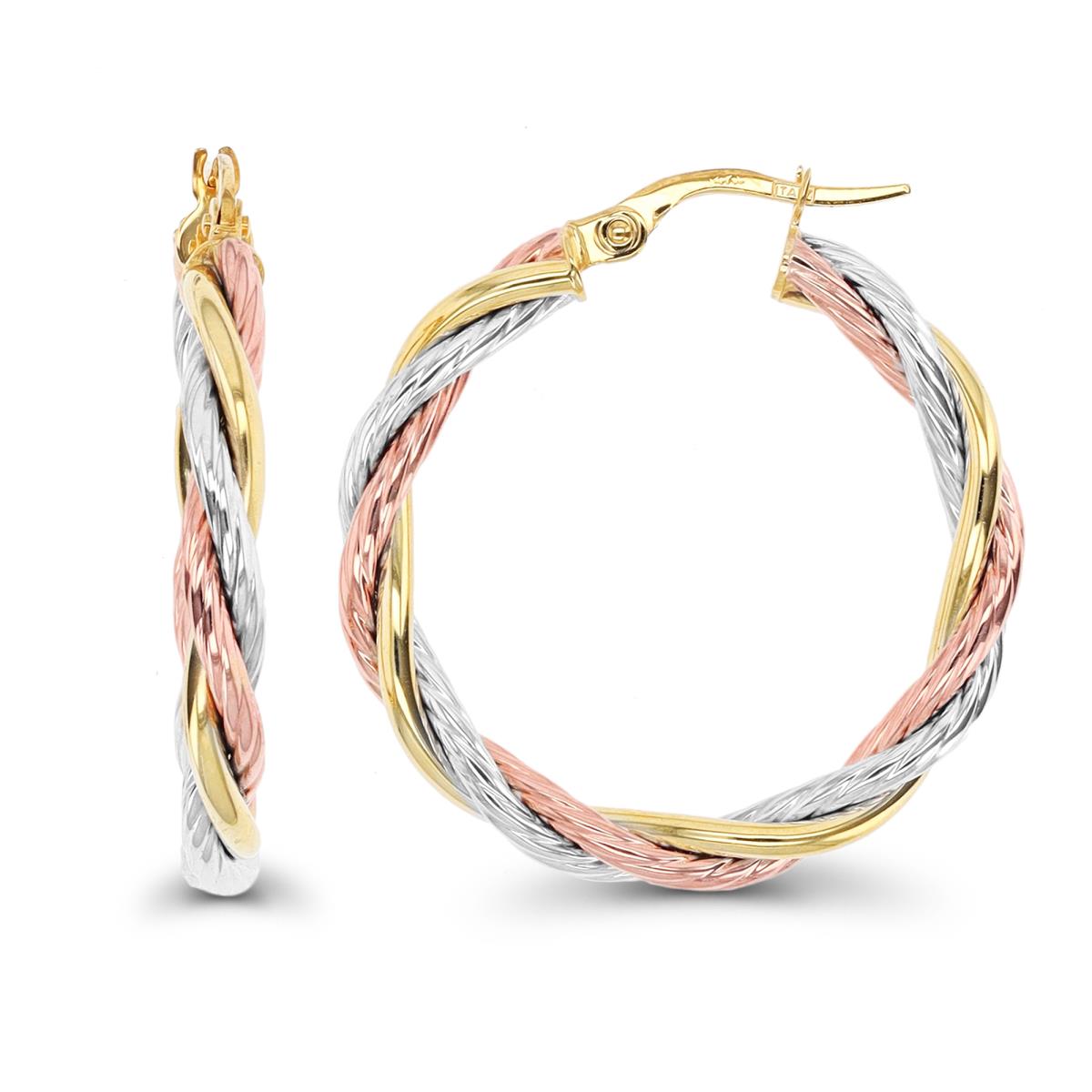 10K Tri-Color Gold 30x3mm Polished/Twist Hoop Earring