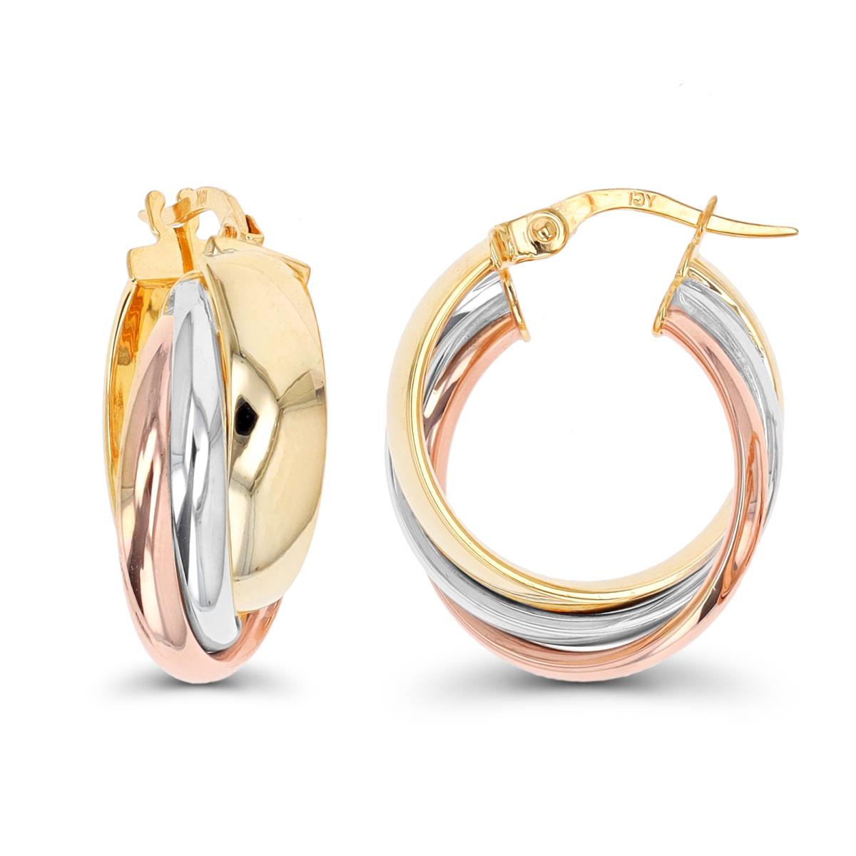 10K Tri-Color Gold Polished Triple Overlapping Hoop Earring