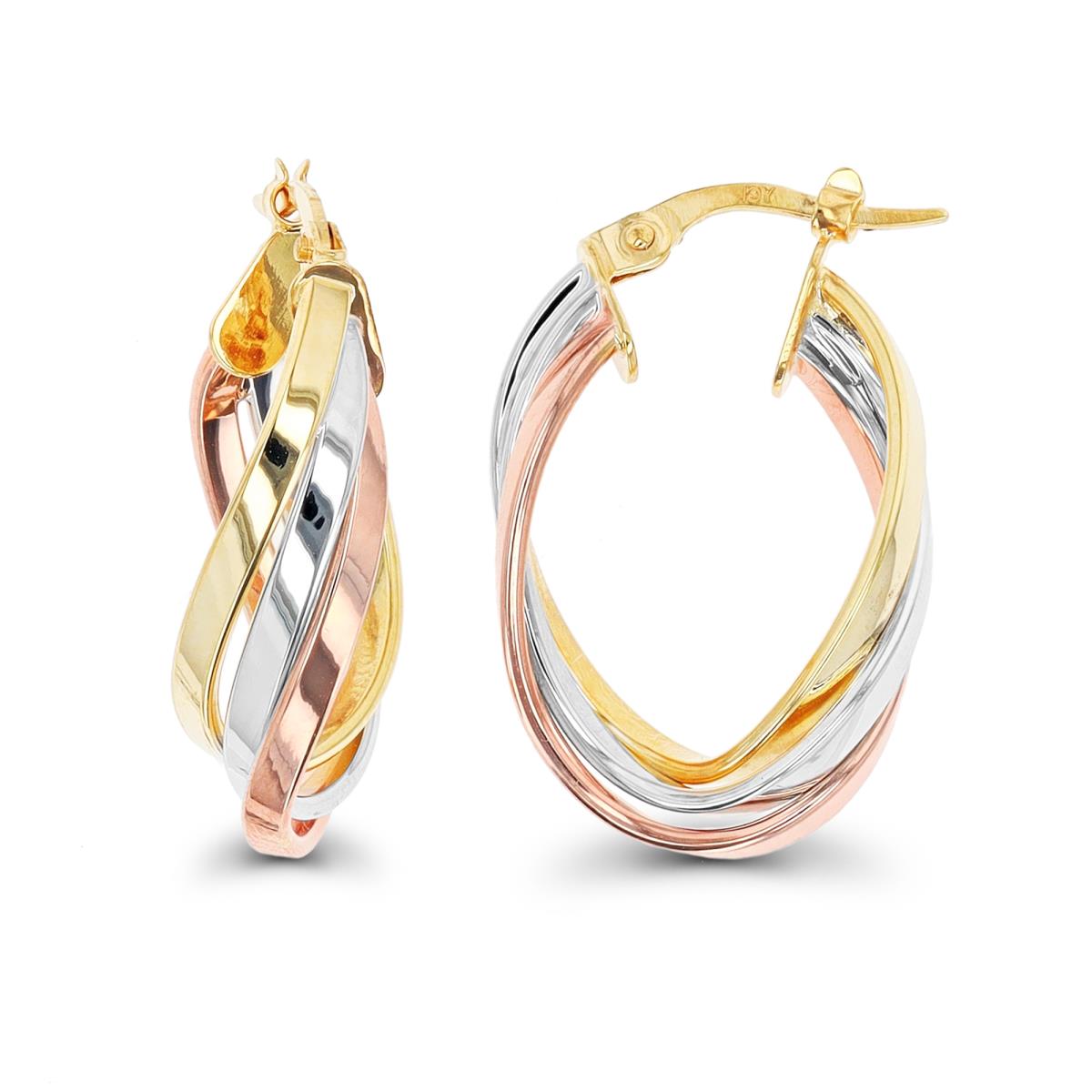 10K Tri-Color Gold 25x6mm Triple Twist Hoop Earring