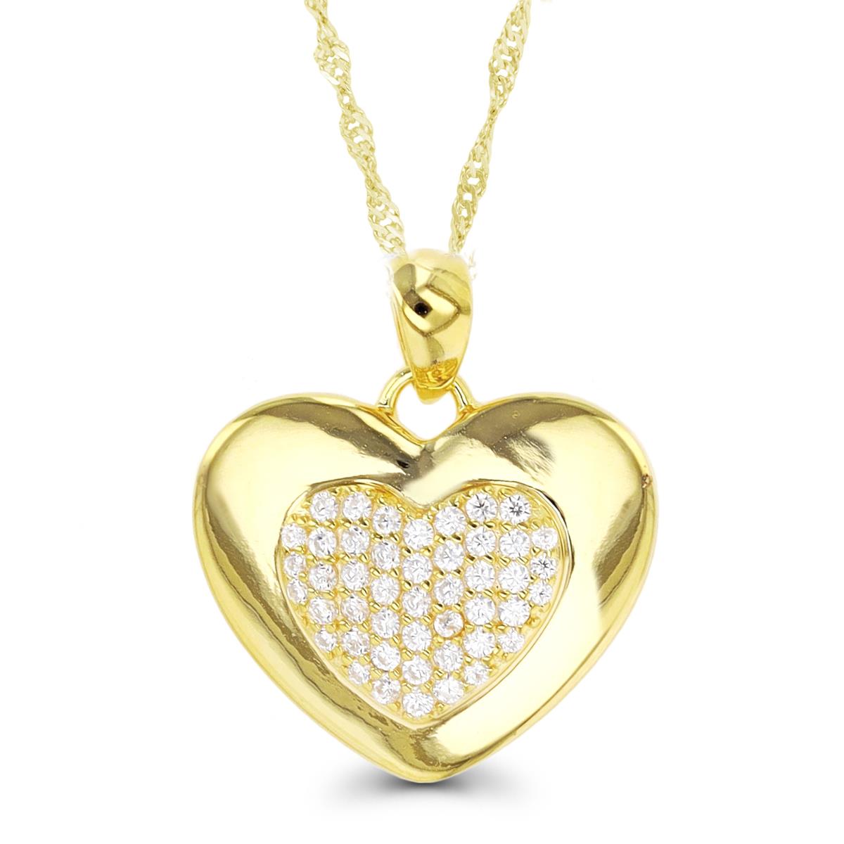 Sterling Silver Yellow 1-Micron Heart 18"+2" Singapore Necklace