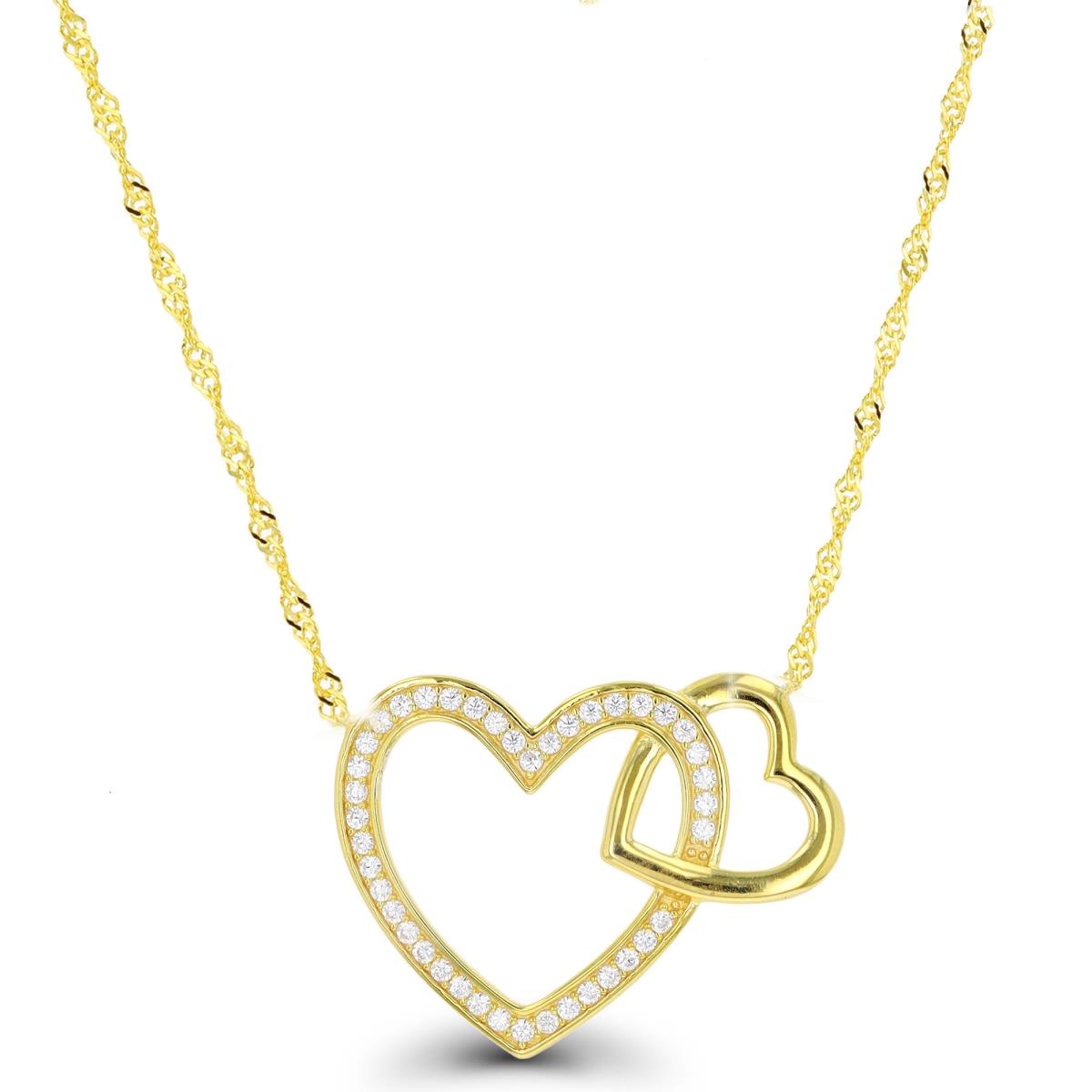 Sterling Silver 1-Micron Yellow Connected Hearts CZ 18"+2" Singapore Necklace