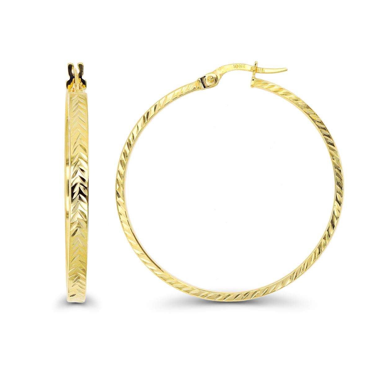 10K Yellow Gold 35x3mm Leaf DC Hoop Earring