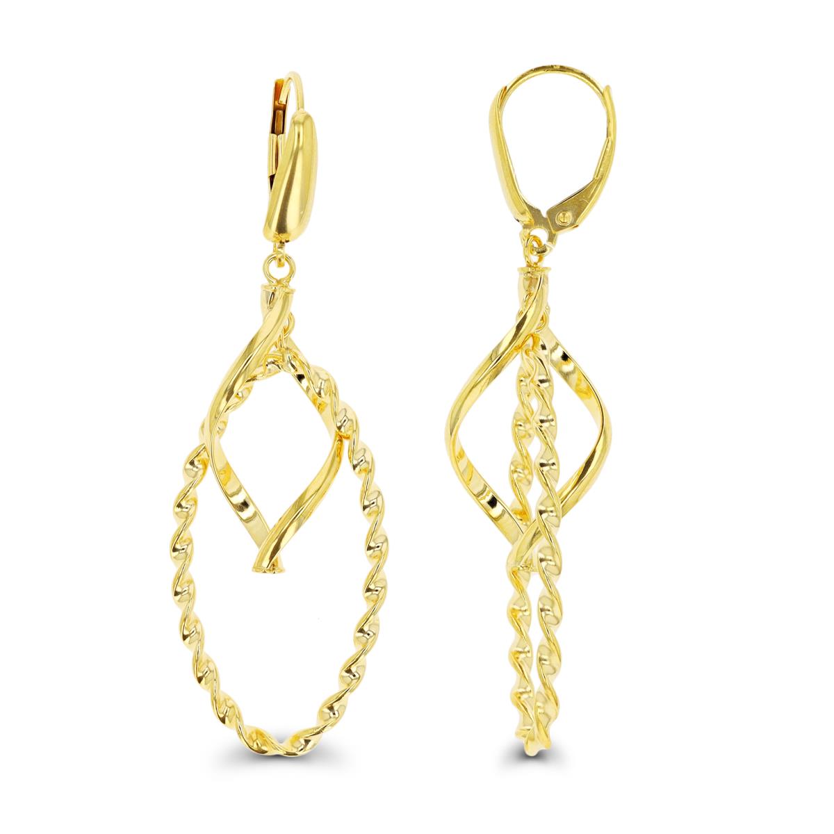 10K Yellow Gold Rope & Twist Dangling Leverback Earring