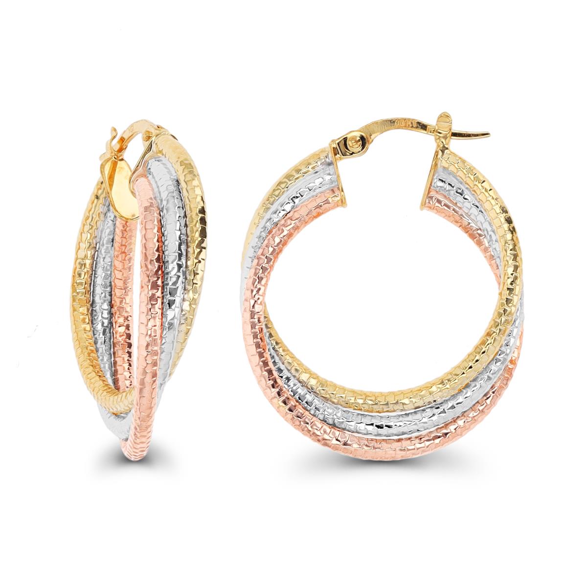 10K Tri-Color Gold 30x6mm Diamond Cut Triple Hoop Earring