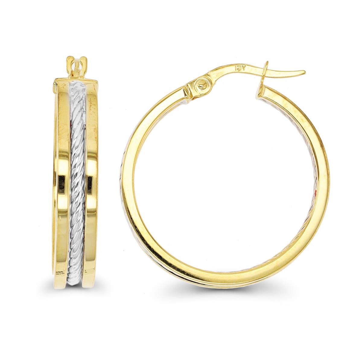 10K Two-Tone Gold 25x4.50mm Middle Rope Hoop Earring