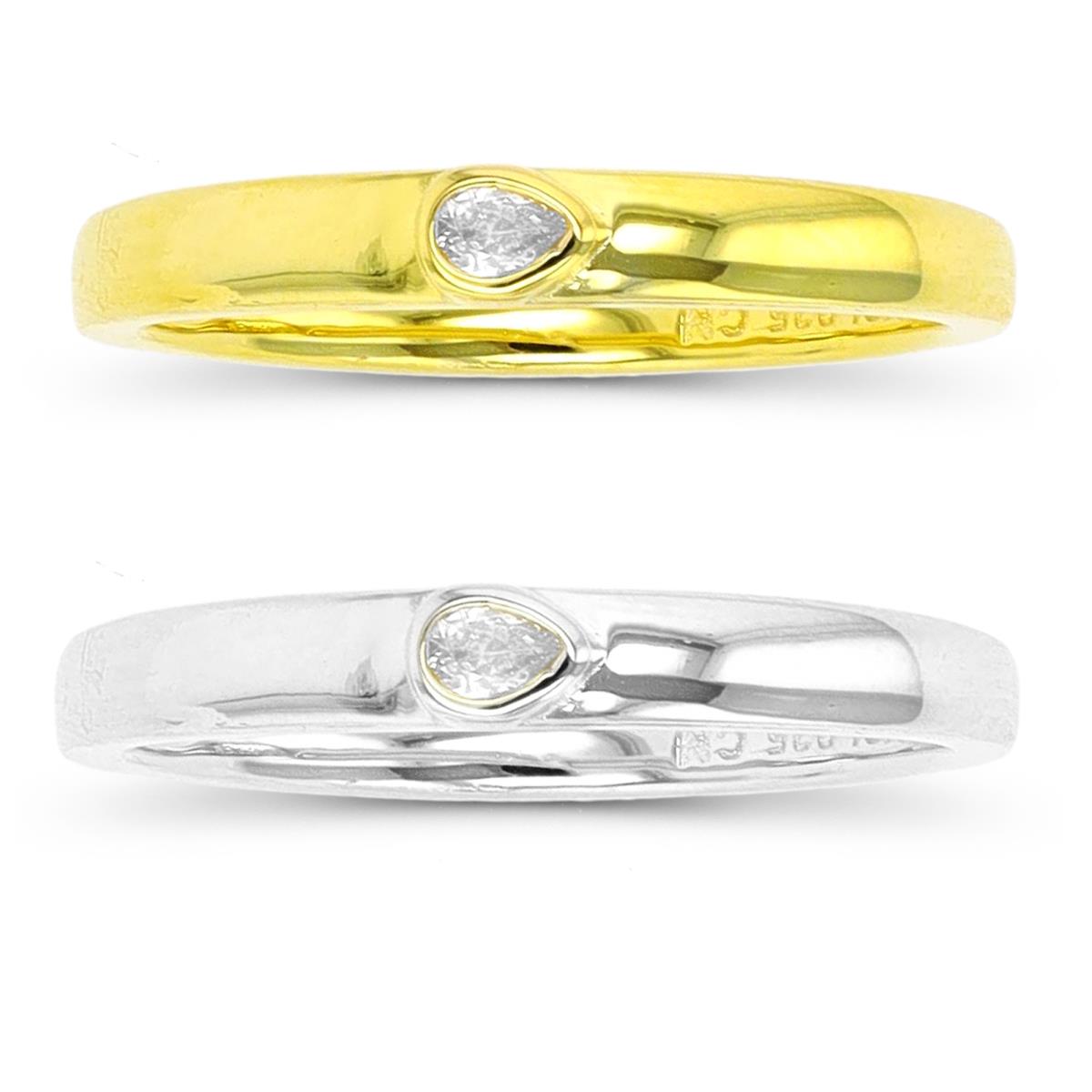 Sterling Silver Rhodium & Yellow Pear Cut CZ Engagement Ring Set