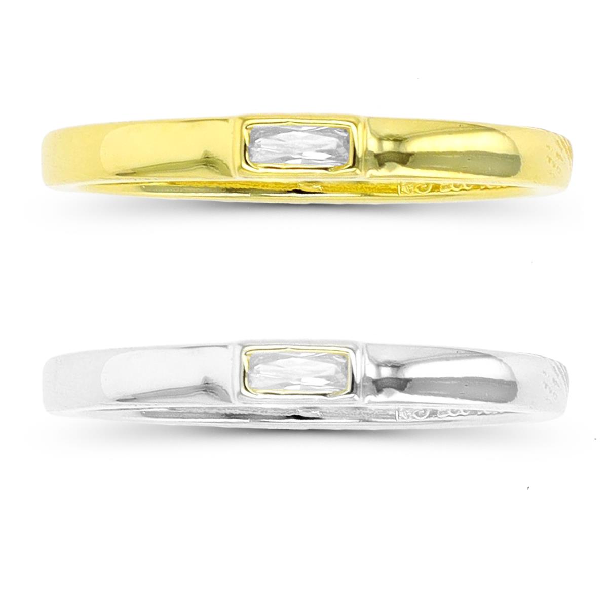 Sterling Silver Rhodium & Yellow Straight Baguette CZ Ring Set
