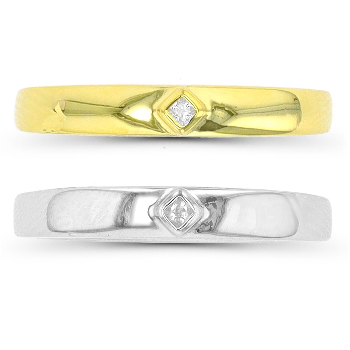 Sterling Silver Rhodium & Yellow Princess Cut CZ Engagement Ring Set