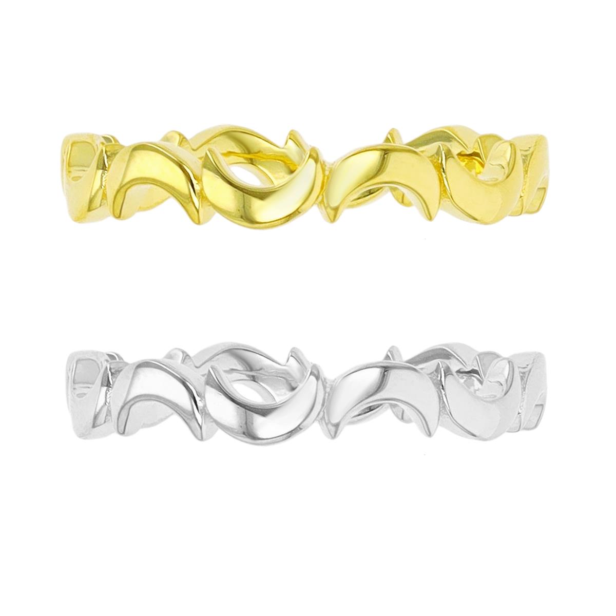 Sterling Silver Rhodium & Yellow 1-Micron Half Moon Band Ring Set