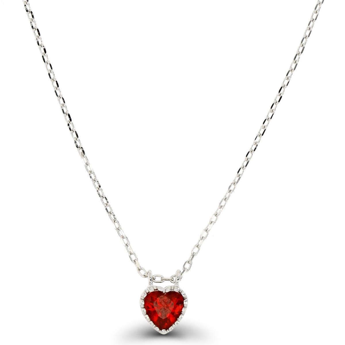 Sterling Silver Rhodium Heart Ruby 13"+2" Necklace 