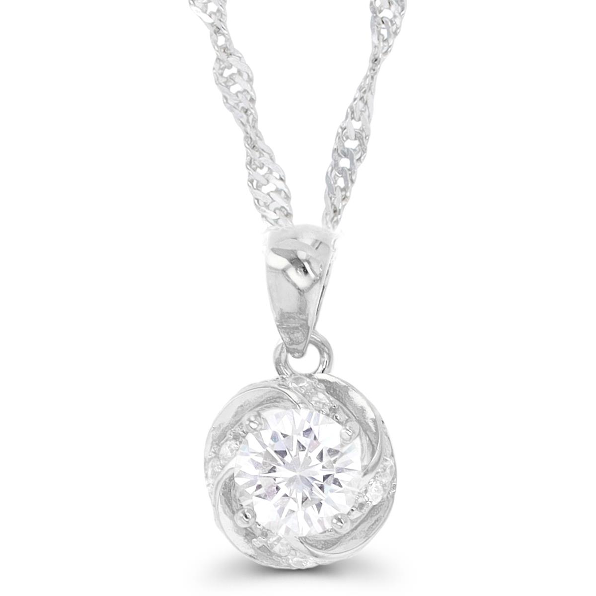 Sterling Silver Rhodium CZ & Twisted Detail 18"+2" Singapore Necklace
