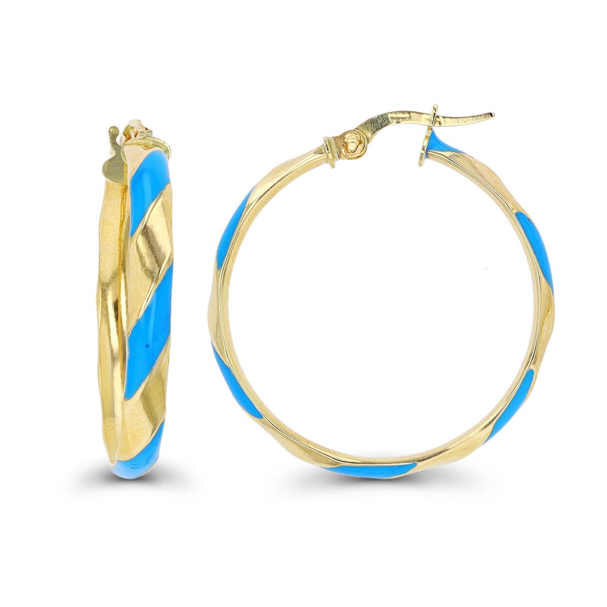 10K Yellow Gold 25x4mm Twist Enamel Hoop Earring