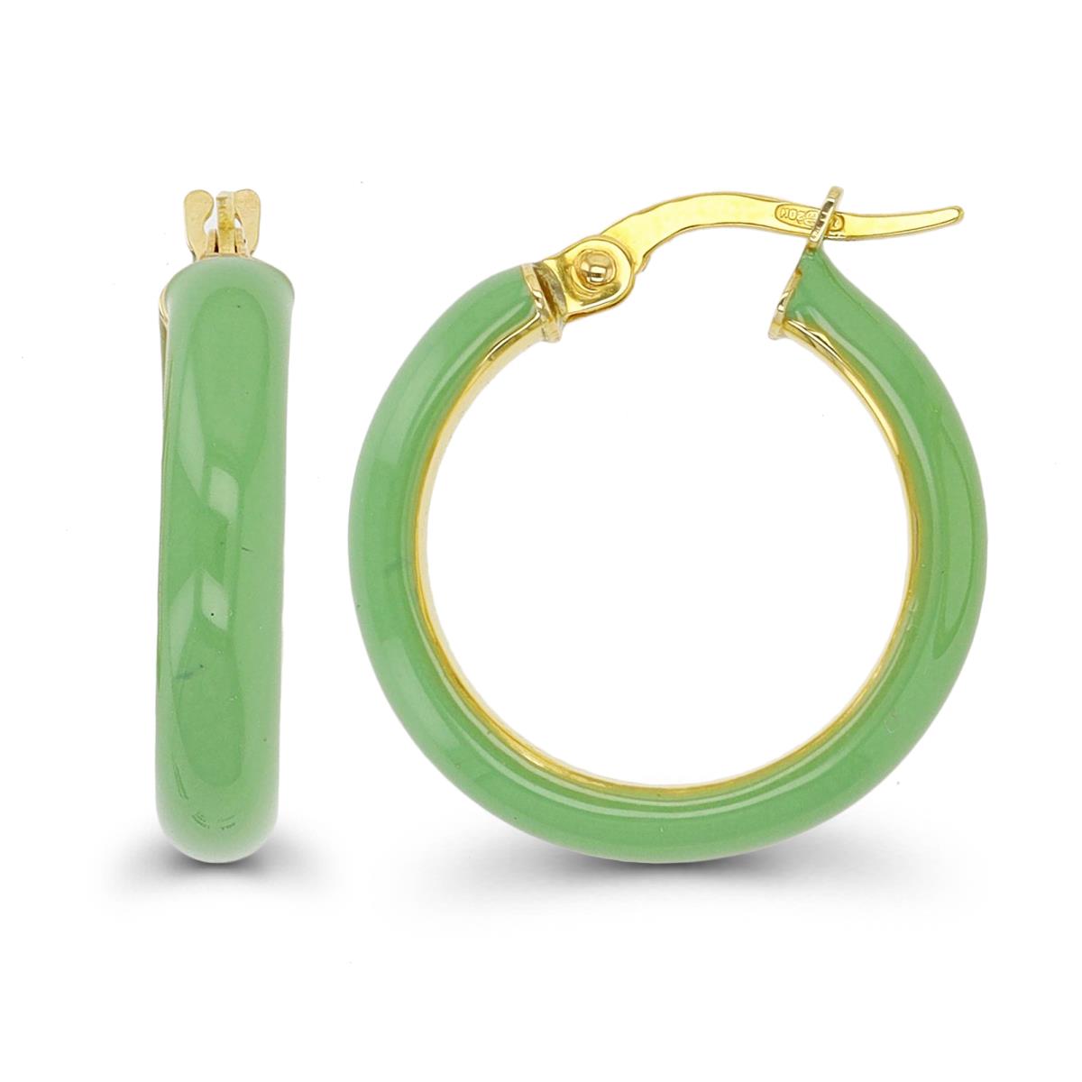 10K Yellow Gold 15x4mm Sage Enamel Hoop Earring