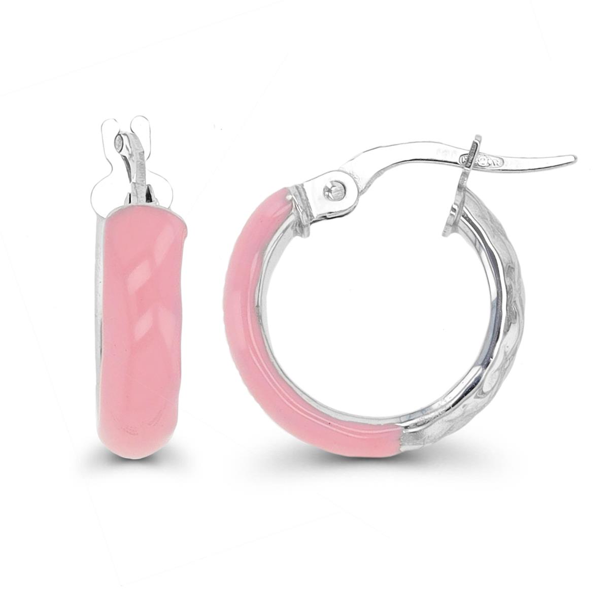 10K Yellow Gold 10x3mm Pink Enamel Half Hoop Earring