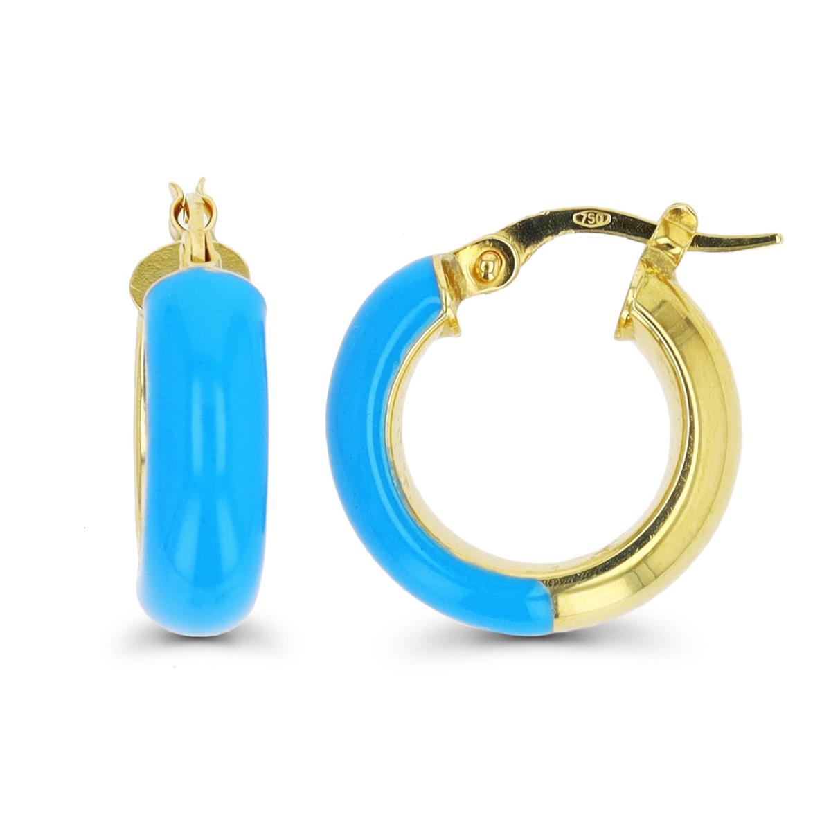 14K Yellow Gold 17x5mm Blue Enamel Hoop Earring