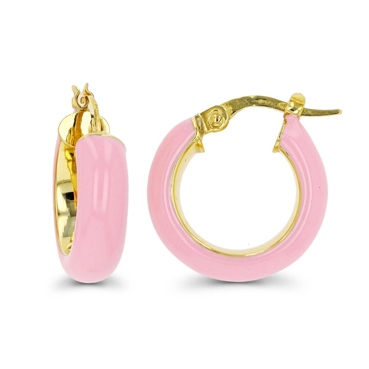 14K Yellow Gold 17x5mm Pink Enamel Hoop Earring