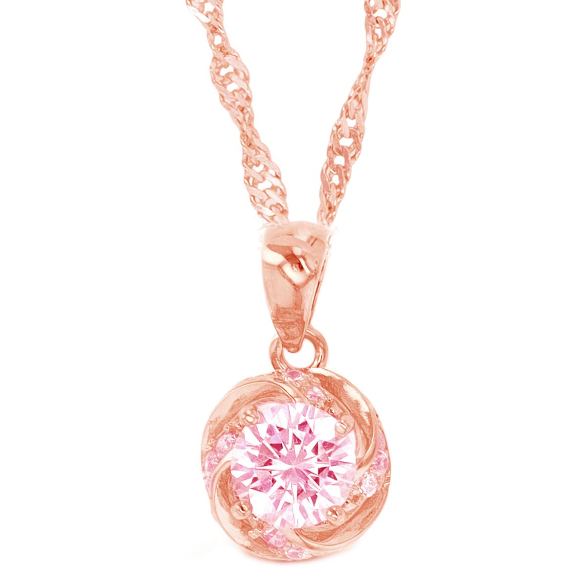 Sterling Silver Rose Morganite & CZ Twisted Detail 18"+2" Necklace