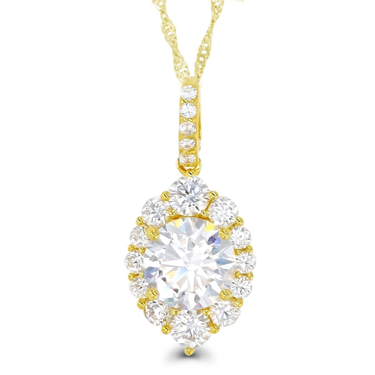 Sterling Silver Yellow Rd CZ Oval Halo 18"+2" Singapore Necklace