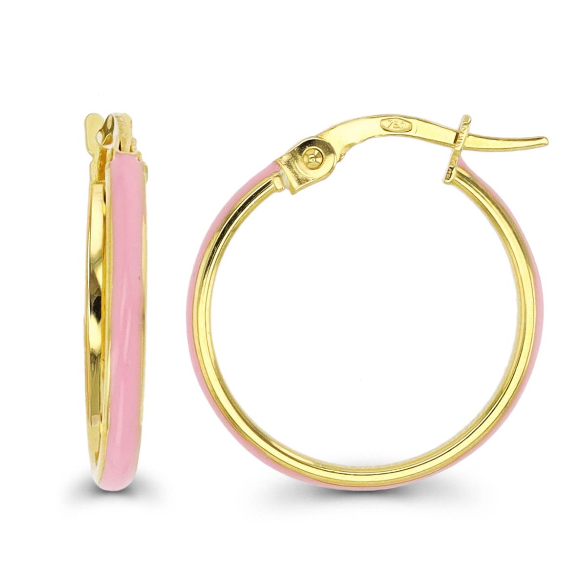 14K Yellow Gold 18x2mm Pink Enamel Thin Hoop Earring