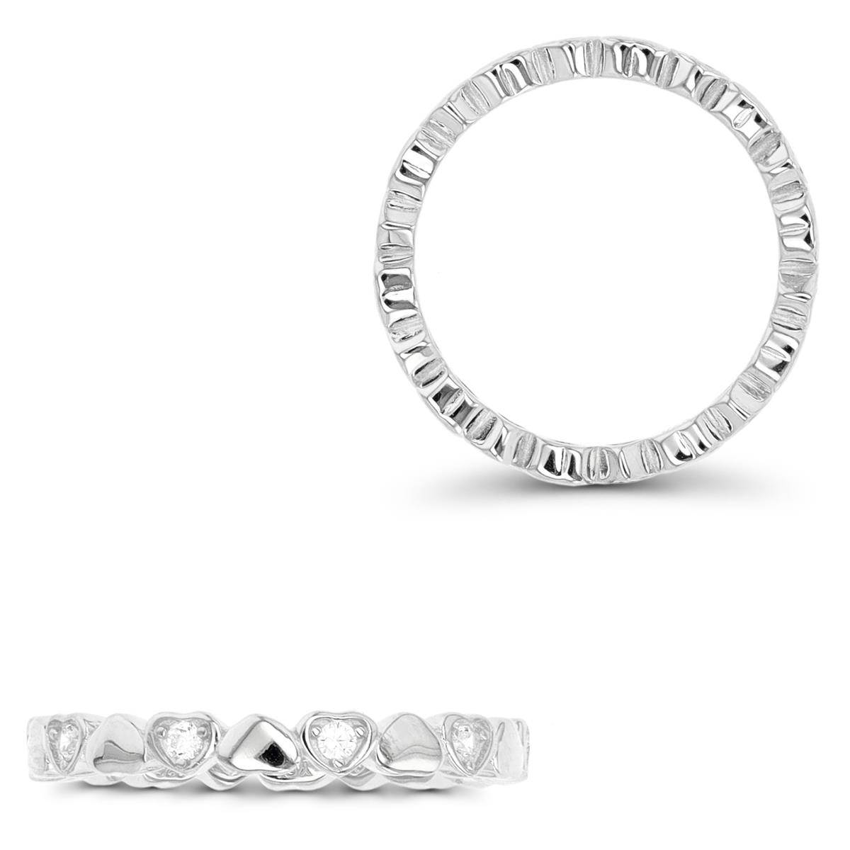 Sterling Silver Rhodium CZ Connected Hearts 2.7mm Eternity Ring
