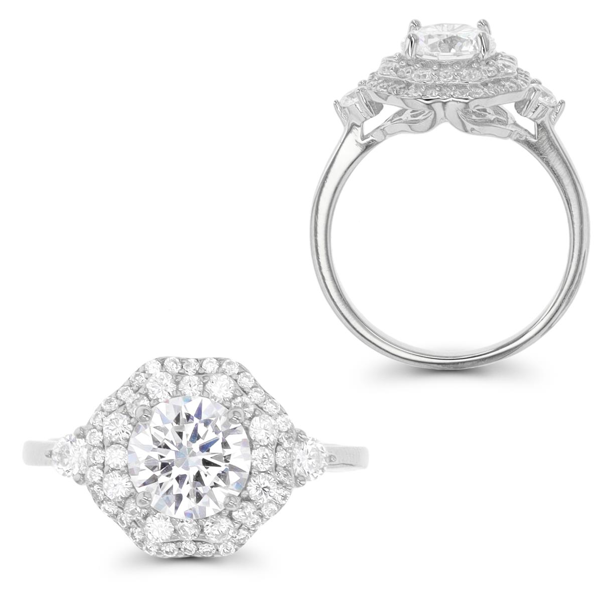 Sterling Silver Rhodium Hexagon CZ Engagement Ring
