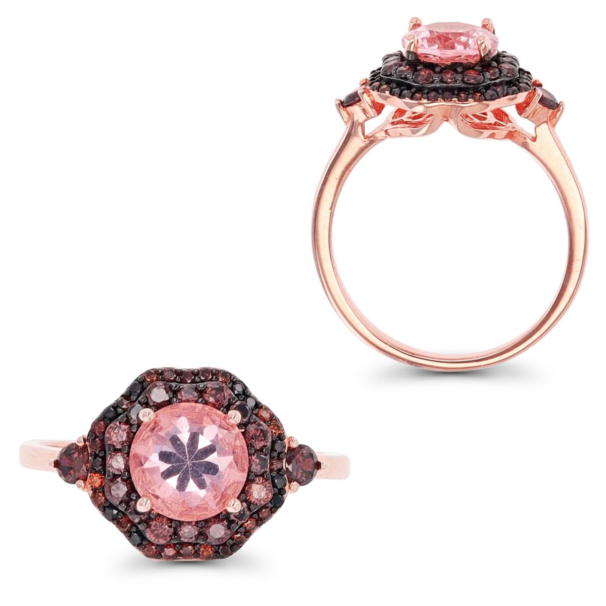 Sterling Silver Rose Hexagon Morganite & Brown Engagement Ring