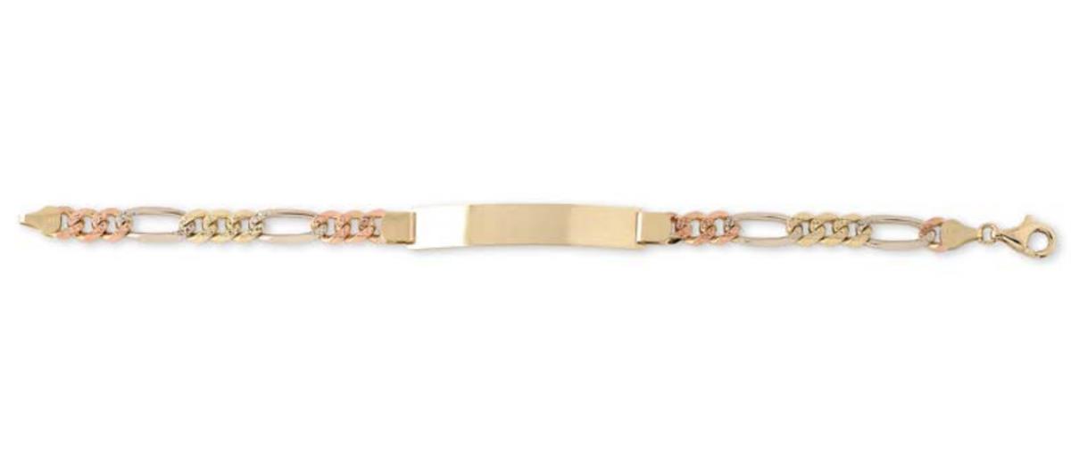 14K Tri-Color Gold 180 Pave Figaro 8.5" ID Bracelet