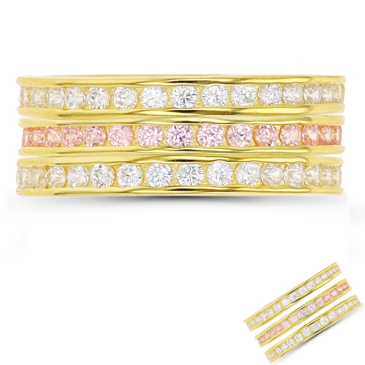 Sterling Silver Yellow White/Pink Round Channel Set Stack Ring