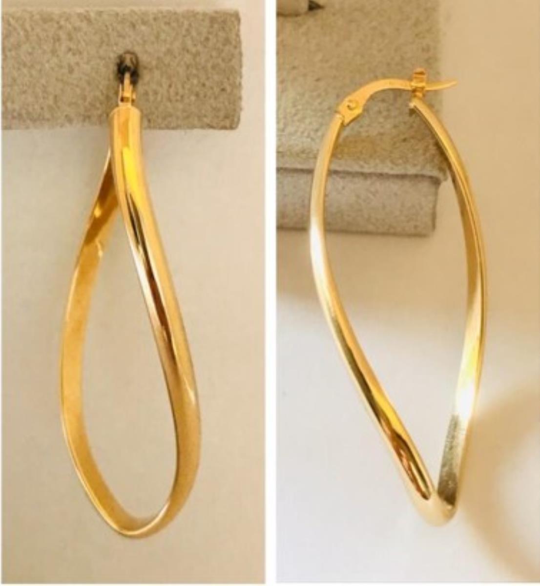 10K Yellow Gold Polished Elongated Hoop Earring