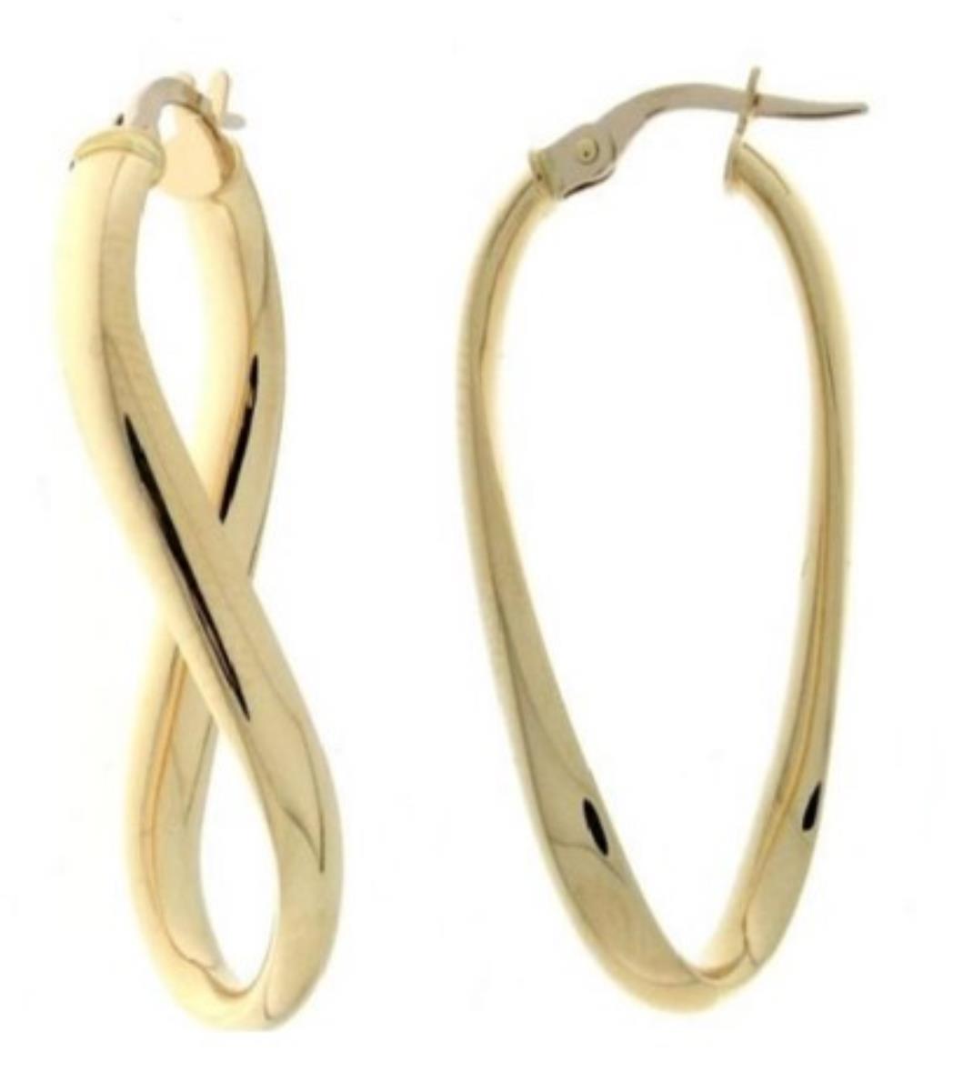 10K Yellow Gold Twist Long Drop Hoop Earring