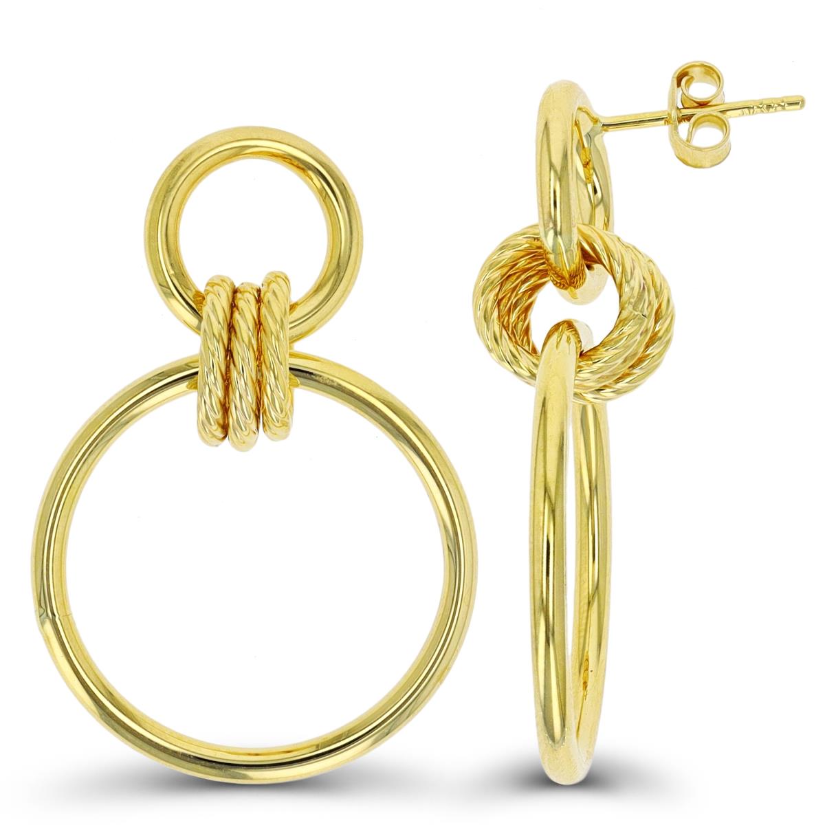 14K Yellow Gold Dangling Polished/Textured Hoops Earring