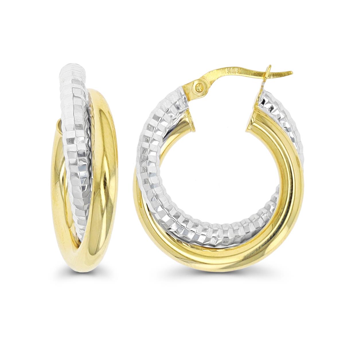 14K Tw-Tone Gold Polished & DC Overlapping Hoop Earring