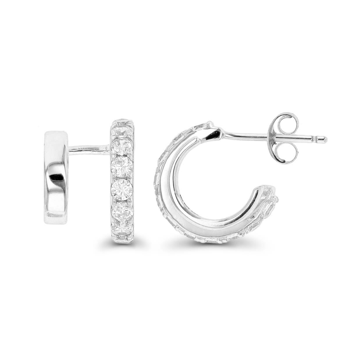 Sterling Silver Rhodium CZ & Plain Double Ear Cuff Earring