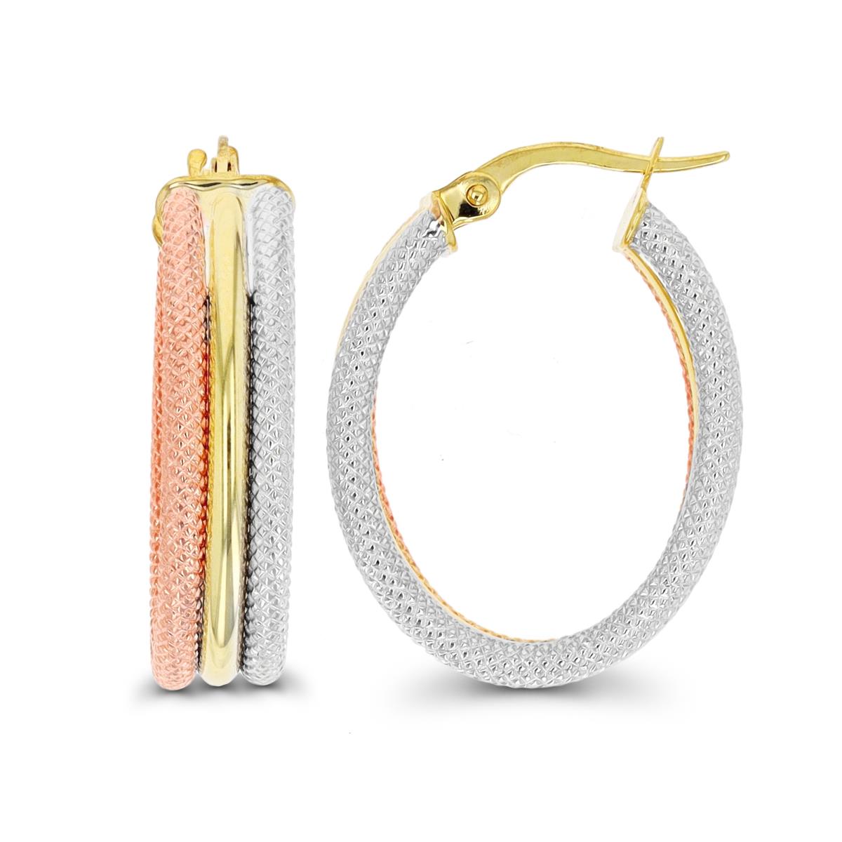 14K Tri-Color Gold Textured Triple Oval Hoop Earring