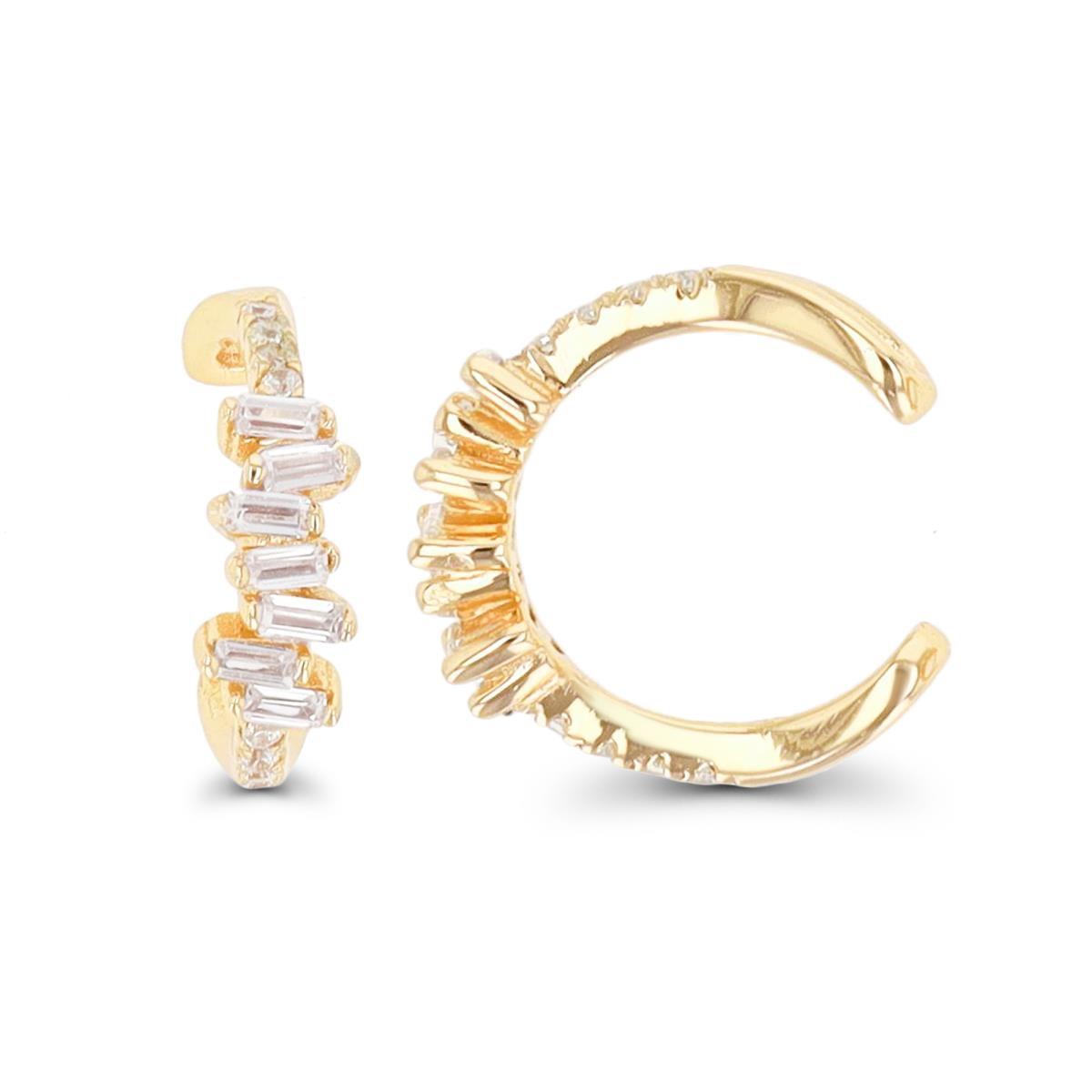 Sterling Silver 1-Micron Yellow Stacked Straight Baguette Cut CZ Ear Cuff